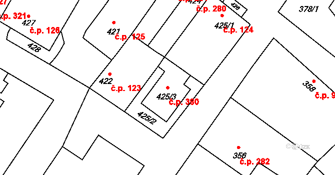 Křelov 380, Křelov-Břuchotín na parcele st. 425/3 v KÚ Křelov, Katastrální mapa