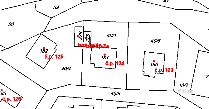 Skalsko 124 na parcele st. 181 v KÚ Skalsko, Katastrální mapa