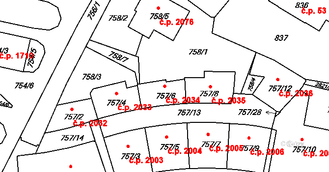 Velké Meziříčí 2034 na parcele st. 757/6 v KÚ Velké Meziříčí, Katastrální mapa