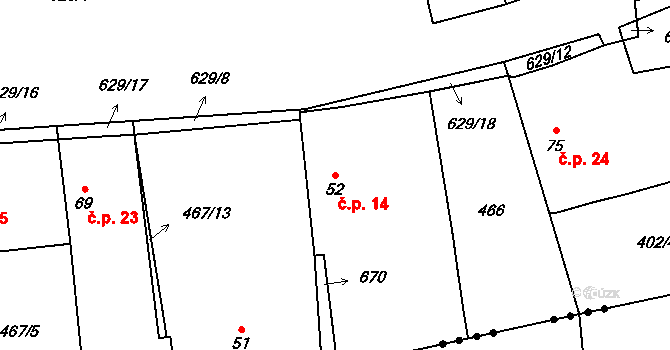Újezdec 14, Smilovice na parcele st. 52 v KÚ Újezdec u Luštěnic, Katastrální mapa