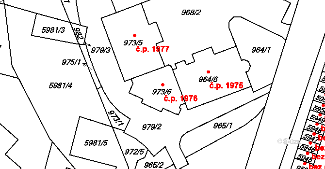 Slezská Ostrava 1976, Ostrava na parcele st. 973/6 v KÚ Slezská Ostrava, Katastrální mapa