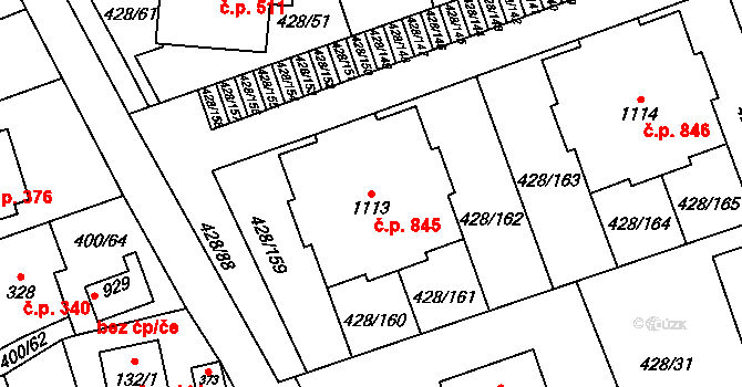Horoměřice 845 na parcele st. 1113 v KÚ Horoměřice, Katastrální mapa