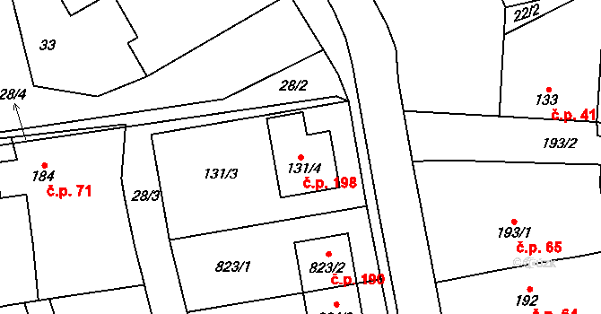 Přerov VIII-Henčlov 198, Přerov na parcele st. 131/4 v KÚ Henčlov, Katastrální mapa