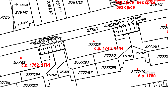 Šlapanice 1743,1744 na parcele st. 2778/5 v KÚ Šlapanice u Brna, Katastrální mapa