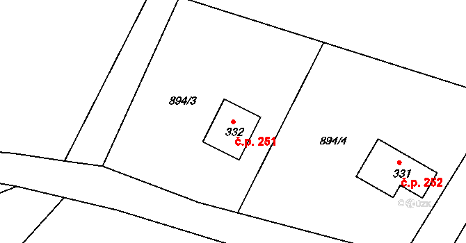 Horní Libchava 251 na parcele st. 332 v KÚ Horní Libchava, Katastrální mapa