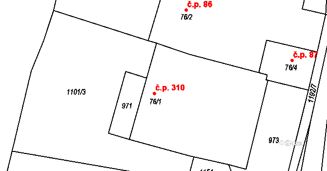 Želivec 310, Sulice na parcele st. 76/1 v KÚ Sulice, Katastrální mapa