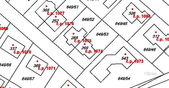 Květnice 1074 na parcele st. 269 v KÚ Květnice, Katastrální mapa