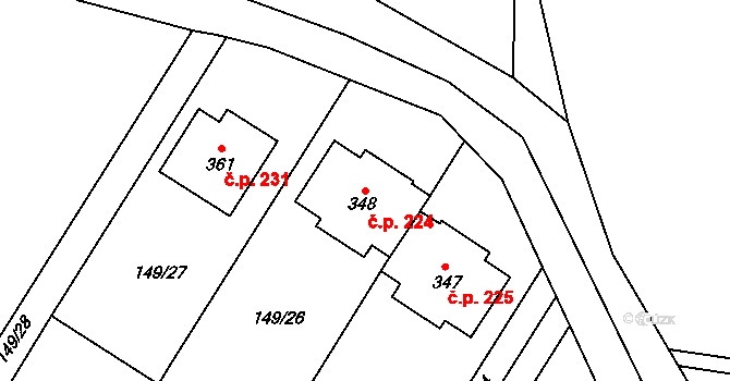 Výčapy 224 na parcele st. 348 v KÚ Výčapy, Katastrální mapa