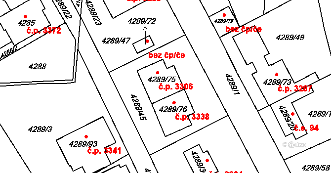 Strašnice 3306, Praha na parcele st. 4289/75 v KÚ Strašnice, Katastrální mapa