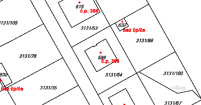 Višňové 386 na parcele st. 586 v KÚ Višňové, Katastrální mapa