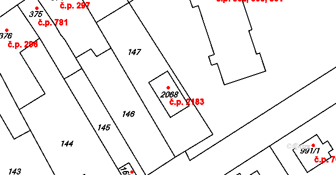 Nový Jičín 2183 na parcele st. 2068 v KÚ Nový Jičín-Horní Předměstí, Katastrální mapa
