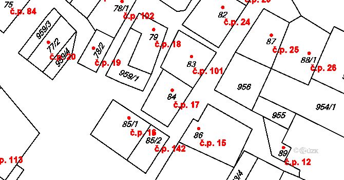 Police 17 na parcele st. 84 v KÚ Police u Jemnice, Katastrální mapa