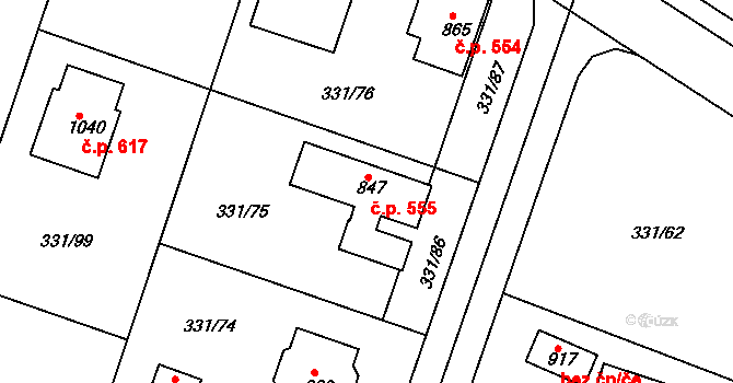 Hýskov 555 na parcele st. 847 v KÚ Hýskov, Katastrální mapa