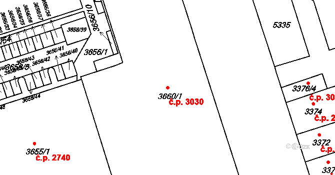 Královo Pole 3030, Brno na parcele st. 3660/1 v KÚ Královo Pole, Katastrální mapa
