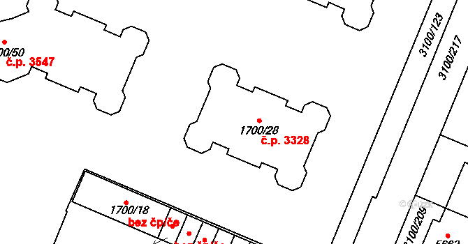 Břeclav 3328 na parcele st. 1700/28 v KÚ Břeclav, Katastrální mapa