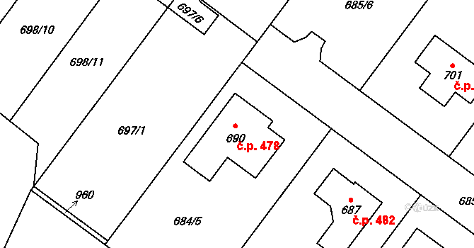 Držovice 478 na parcele st. 690 v KÚ Držovice na Moravě, Katastrální mapa