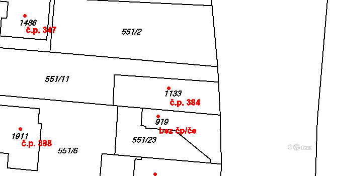 Broumov 384 na parcele st. 1133 v KÚ Broumov, Katastrální mapa