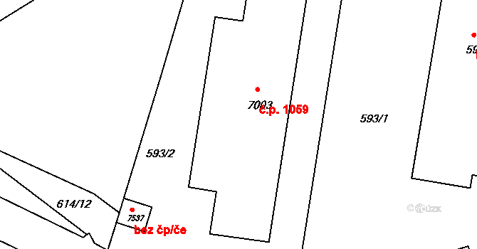 Borovina 1059, Třebíč na parcele st. 7003 v KÚ Třebíč, Katastrální mapa