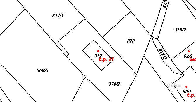 Tachov 27, Troskovice na parcele st. 312 v KÚ Troskovice, Katastrální mapa