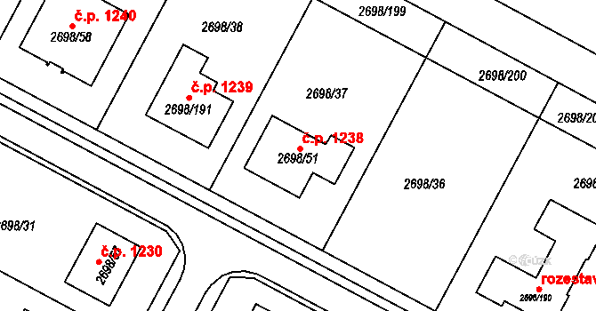 Svatobořice 1238, Svatobořice-Mistřín na parcele st. 2698/51 v KÚ Svatobořice, Katastrální mapa