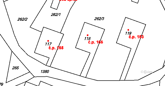 Tylov 166, Lomnice na parcele st. 118 v KÚ Tylov, Katastrální mapa