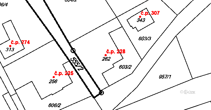 Brantice 228 na parcele st. 262 v KÚ Brantice, Katastrální mapa