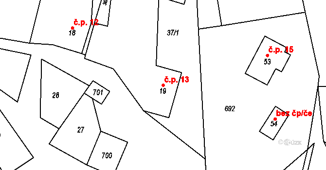 Divišovice 13, Dešenice na parcele st. 19 v KÚ Divišovice u Děpoltic, Katastrální mapa