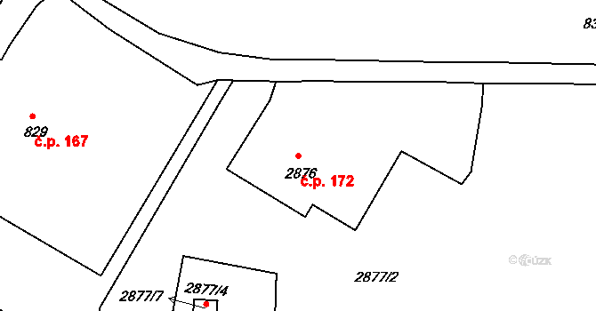 Předměstí 172, Litoměřice na parcele st. 2876 v KÚ Litoměřice, Katastrální mapa