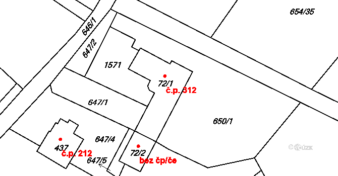 Pstruží 312 na parcele st. 72/1 v KÚ Pstruží, Katastrální mapa