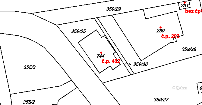 Senohraby 432 na parcele st. 744 v KÚ Senohraby, Katastrální mapa