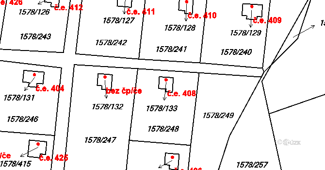 Kosmonosy 408 na parcele st. 1578/133 v KÚ Kosmonosy, Katastrální mapa