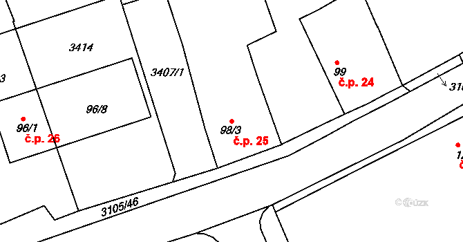 Sepekov 25 na parcele st. 98/3 v KÚ Sepekov, Katastrální mapa