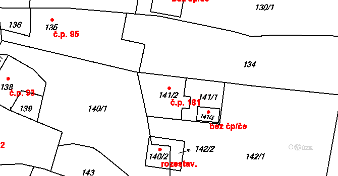 Hošťálkovice 181, Ostrava na parcele st. 141/2 v KÚ Hošťálkovice, Katastrální mapa