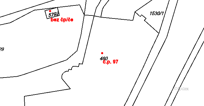 Borovina 97, Třebíč na parcele st. 460 v KÚ Třebíč, Katastrální mapa