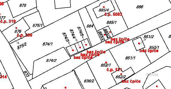 Mšeno nad Nisou 2830, Jablonec nad Nisou na parcele st. 874/5 v KÚ Mšeno nad Nisou, Katastrální mapa