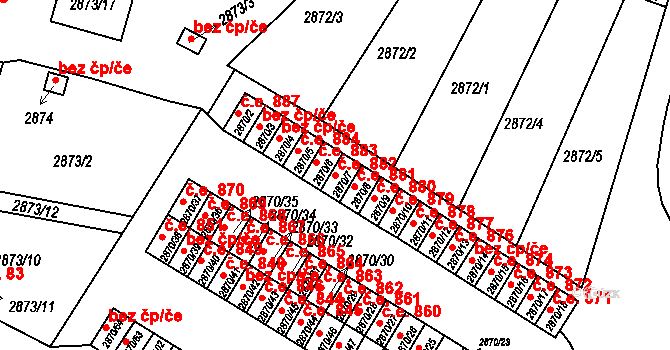 Velké Meziříčí 882 na parcele st. 2870/7 v KÚ Velké Meziříčí, Katastrální mapa
