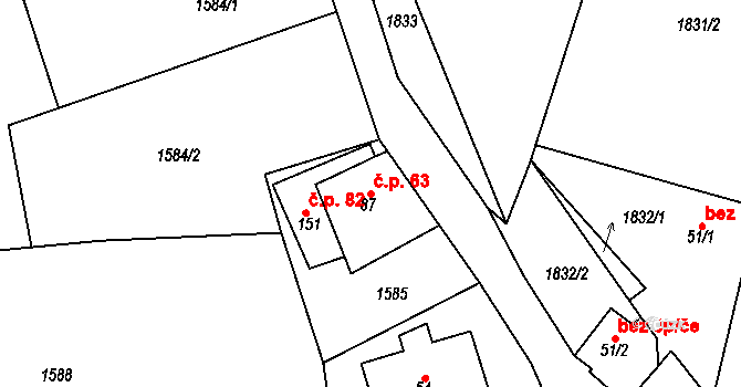 Pernštejnské Janovice 63, Věžná na parcele st. 87 v KÚ Věžná na Moravě, Katastrální mapa