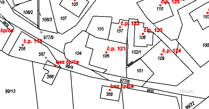 Český Herálec 121, Herálec na parcele st. 106 v KÚ Český Herálec, Katastrální mapa