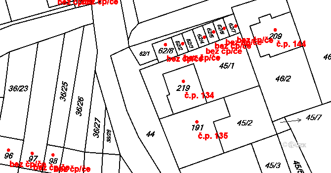 Heroltice 134, Hoštice-Heroltice na parcele st. 219 v KÚ Heroltice, Katastrální mapa