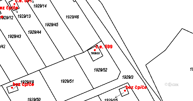 Miřetice u Klášterce nad Ohří 599, Klášterec nad Ohří na parcele st. 1929/20 v KÚ Miřetice u Klášterce nad Ohří, Katastrální mapa