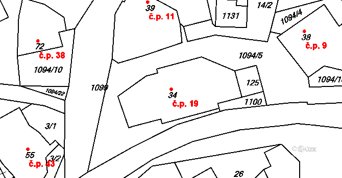 Smolina 19, Valašské Klobouky na parcele st. 34 v KÚ Smolina, Katastrální mapa