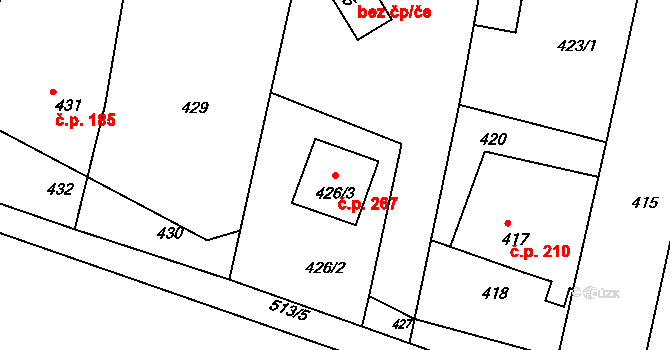 Lípa 267 na parcele st. 426/3 v KÚ Lípa nad Dřevnicí, Katastrální mapa