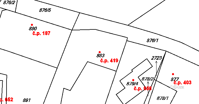Želechovice nad Dřevnicí 419 na parcele st. 883 v KÚ Želechovice nad Dřevnicí, Katastrální mapa