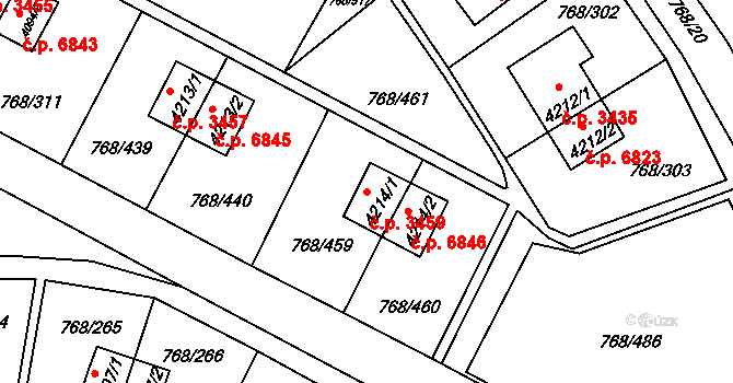 Zlín 3459 na parcele st. 4214/1 v KÚ Zlín, Katastrální mapa