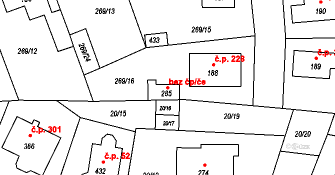 Braškov 43035451 na parcele st. 285 v KÚ Braškov, Katastrální mapa