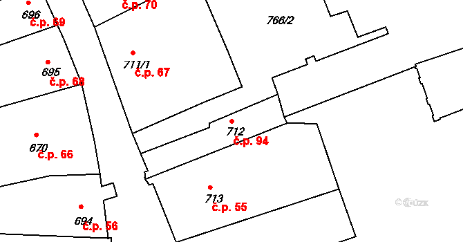 Latrán 94, Český Krumlov na parcele st. 712 v KÚ Český Krumlov, Katastrální mapa