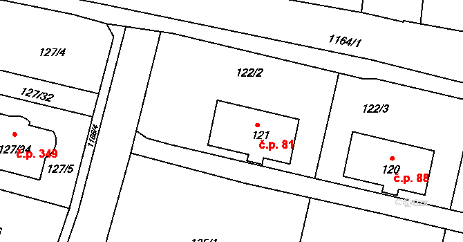 Oldřišov 81 na parcele st. 121 v KÚ Oldřišov, Katastrální mapa