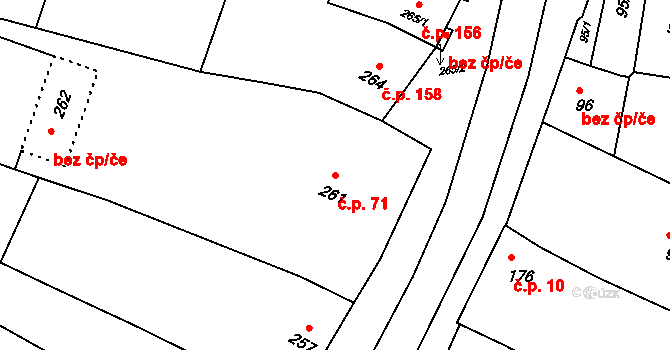 Kobeřice u Brna 71 na parcele st. 261 v KÚ Kobeřice u Brna, Katastrální mapa
