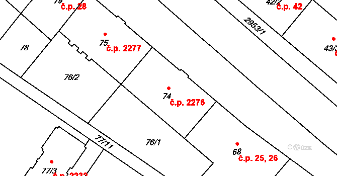 Předměstí 2276, Opava na parcele st. 74 v KÚ Opava-Předměstí, Katastrální mapa