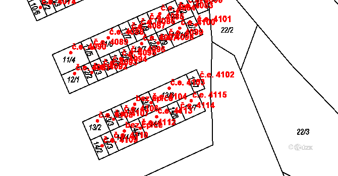 Kadaň 4103 na parcele st. 13/6 v KÚ Bystřice u Kadaně, Katastrální mapa